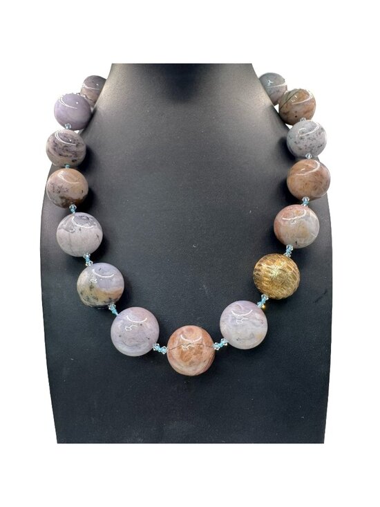St John Jewelry - Vintage St John Glass Beaded Necklace Mixed Earth Tones18" Pastel Statement RARE